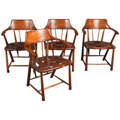 Vintage Set of Four Wood Leather Captains Chairs Attributed to Wharton Esherick 5