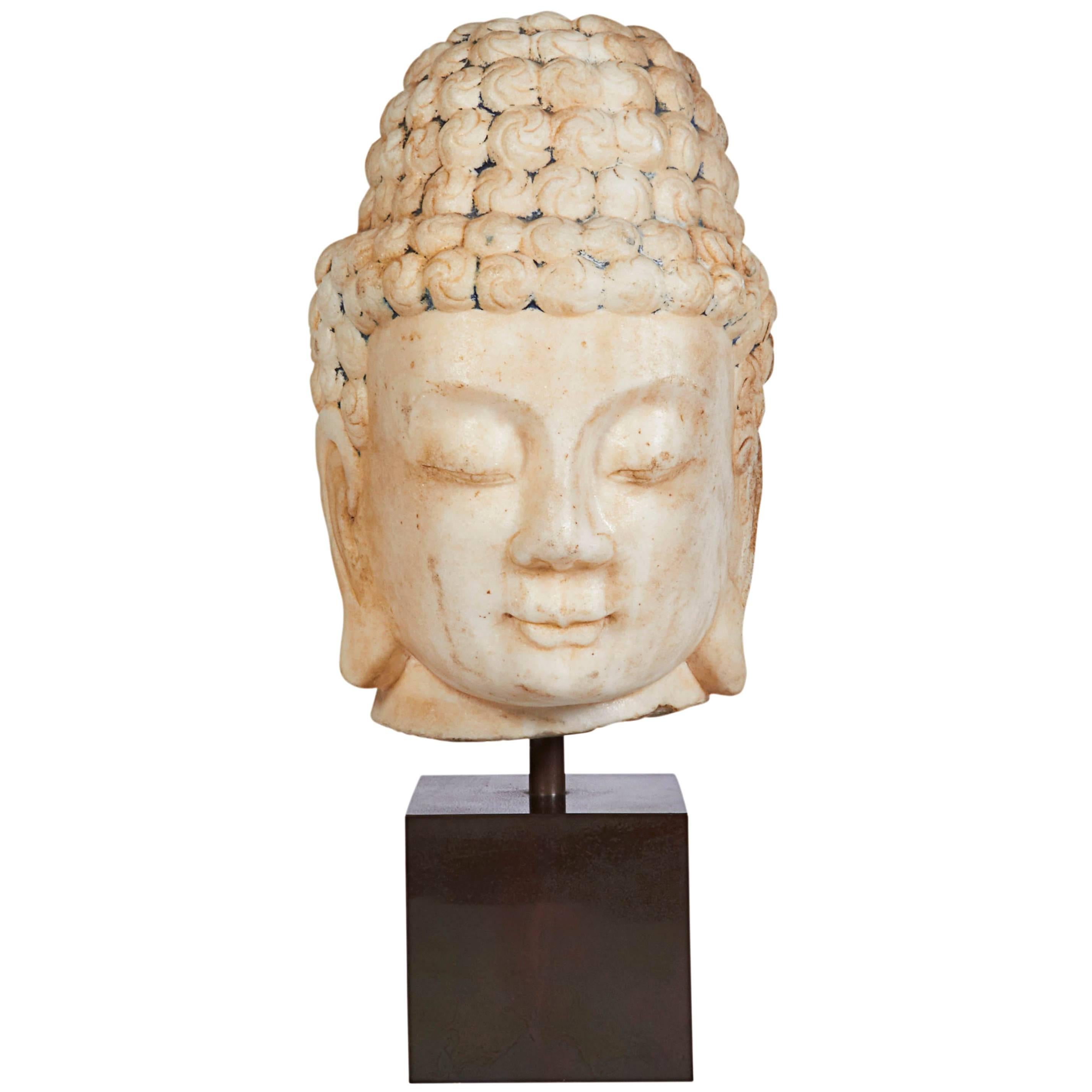 White Stone Head of Buddha, Chinese, Ming Dynasty, '1368-1644'