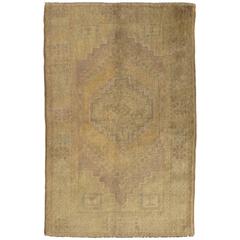 Muted Turkish Oshak Rug with Brown and Tan Central Medallion Design 12