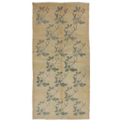 Floral Turkish Oushak Carpet with All-Over Vining Flower Design in Tan and Gray