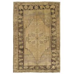 Vintage Turkish Oushak Rug with Mocha Brown and Light Gray Geometric Florals 11