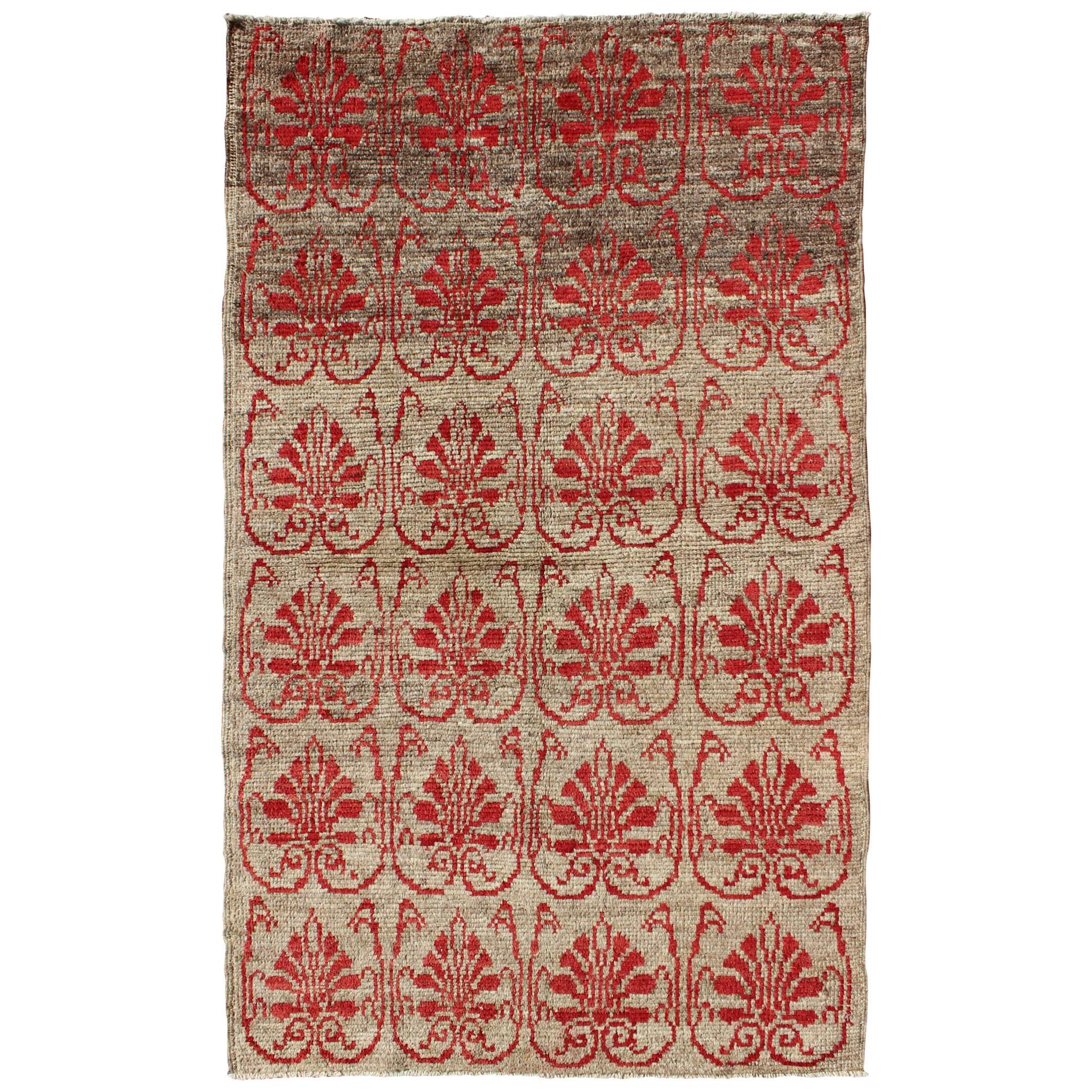 Vintage Turkish Tulu Carpet with Repeating Red Boteh & Light Green Field
