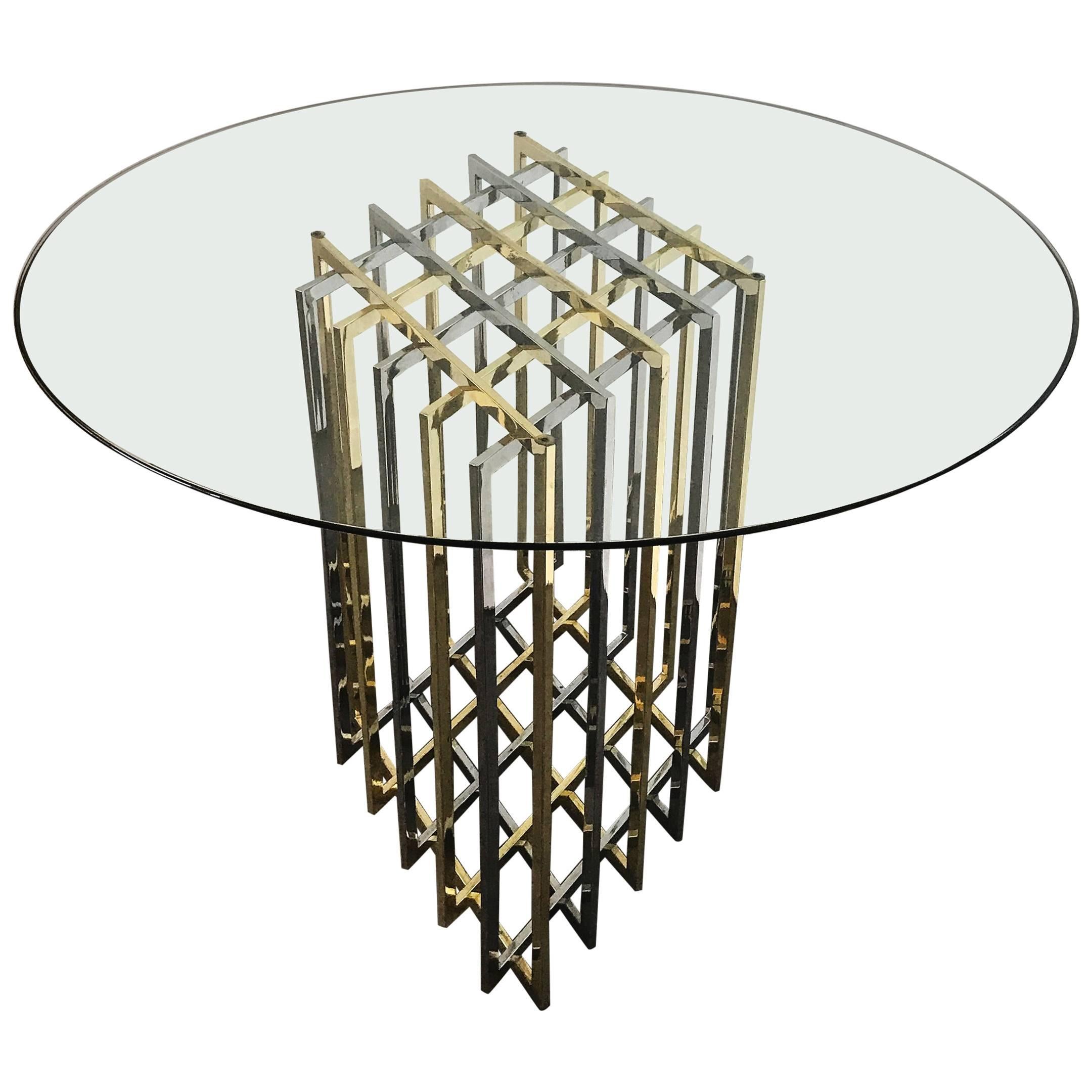 Pierre Cardin Chrome and Brass Grid Dining Table