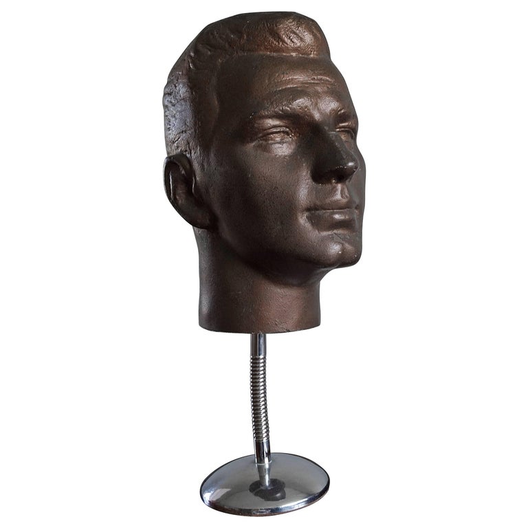 Male Mannequin Head Wood and Early Plastic Ideal Display for