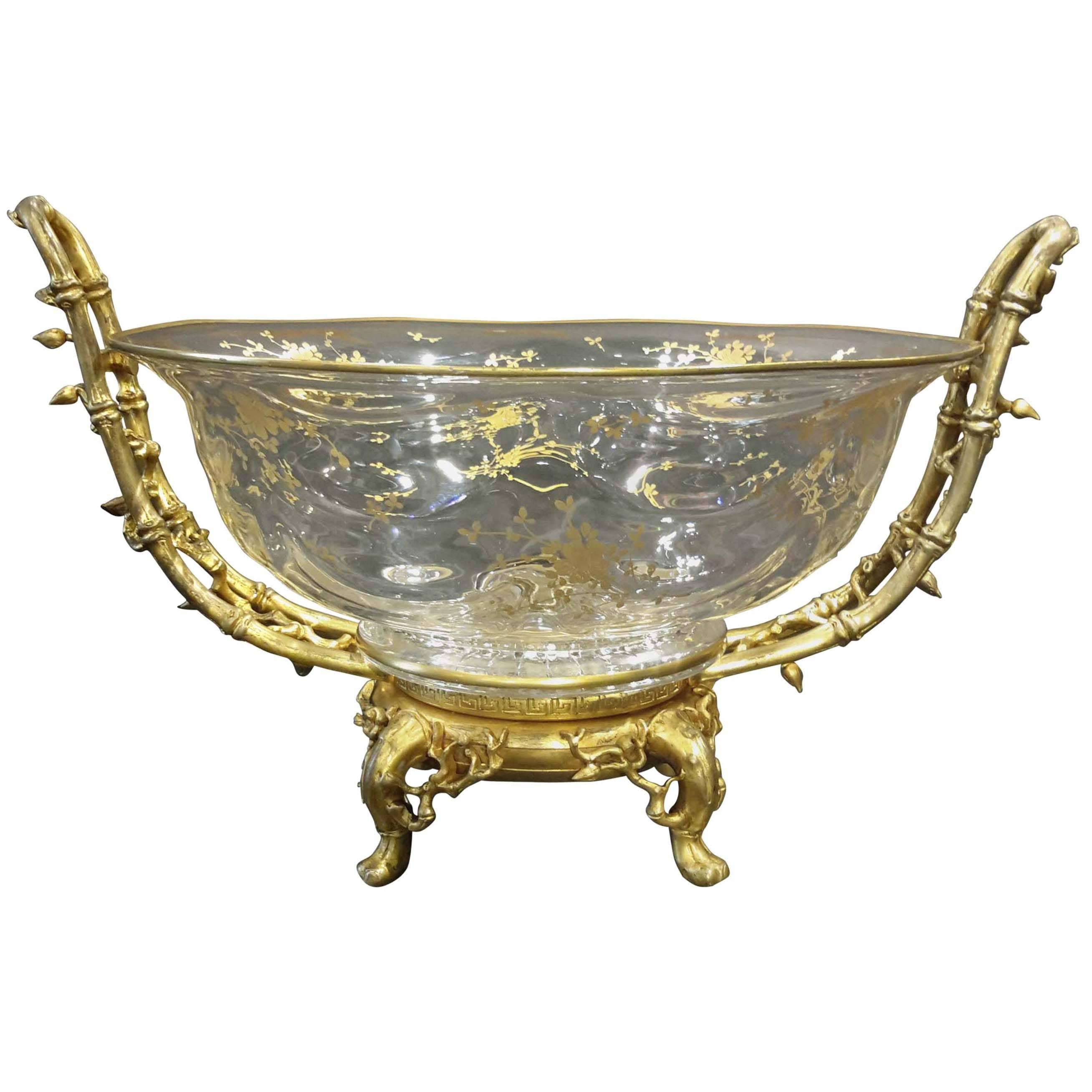 Chinoiserie Gilt Bronze and Crystal Centerpiece, French, 19th Century