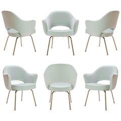 Saarinen Executive Armchairs in Mint Velvet, 24-Karat Gold Edition, Set of Six 8