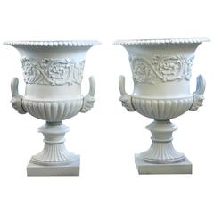 Antique Pair of Large Victorian Cast Iron Garden Urns 8