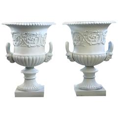 Antique Pair of Large Victorian Cast Iron Garden Urns