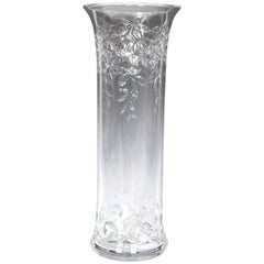 Antique Baccarat Handblown Tall Crystal Vase with Intaglio Wheel Cut Fruit Motif