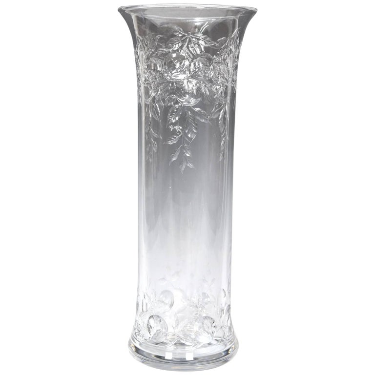 Baccarat Handblown Tall Crystal Vase with Intaglio Wheel Cut Fruit Motif  For Sale at 1stDibs | tall crystal vases, baccarat rims, baccarat wheels