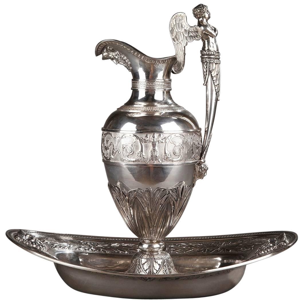 19th Century Empire Silver Ewer with its Bowl by Edme Gelez