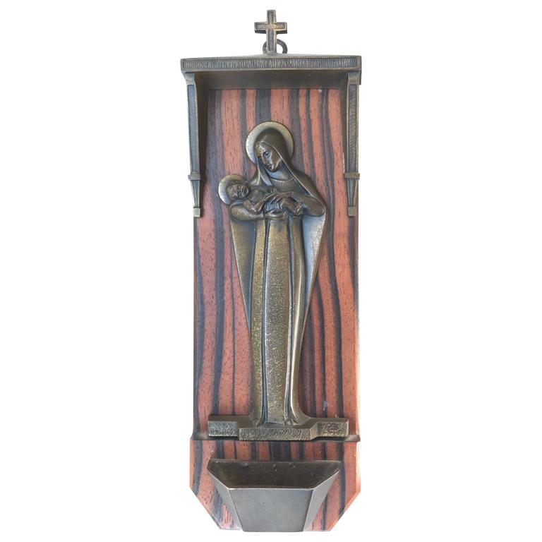 Art Deco Chapel Wall Plaque with Bronze Mary and Child above a Holy ...