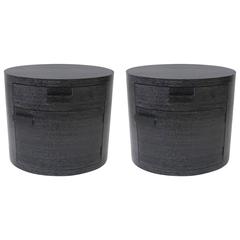 Retro Pair of Oval Form Bedside Tables, Style of Jay Spectre in Cerused Black Oak