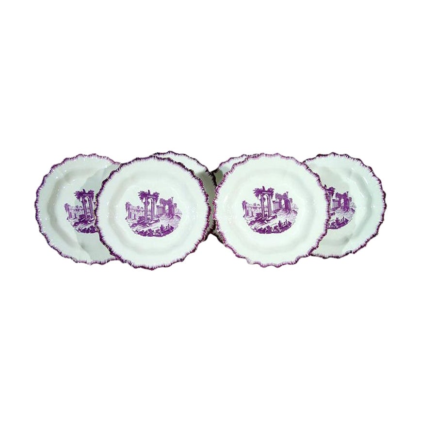 Puce-Colored Creamware Shell-Edge Neale and Co Set of Ten Plates