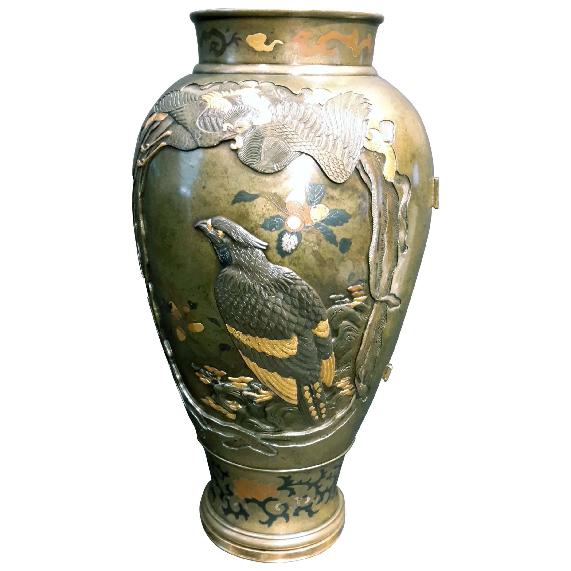 Japanese Meiji Period Mixed Metal Bronze Vase, 19th Century