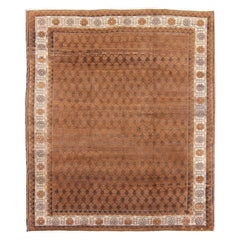 Vintage Hand Knotted Turkish Kars Rug With All-Over Lattice Design in Browns  