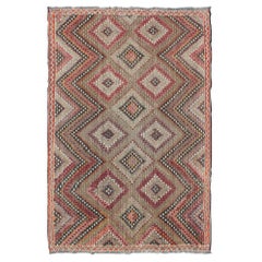 Retro Turkish Embroidered Flat Weave with Diamond and Zig-Zag Pattern