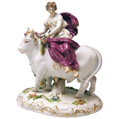 Meissener Figuren Europa reitet auf weißem Stier von G. Juechtzer aus der Zeit um 1880