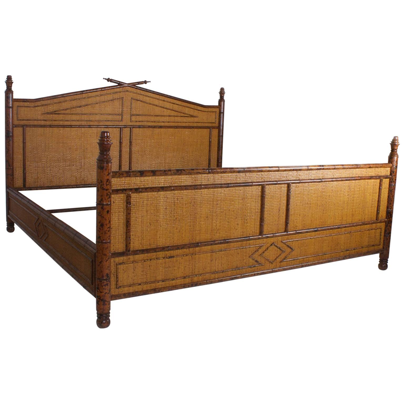 Mid-Century Super King-Size Rattan Bed