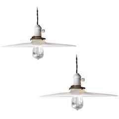 Large Industrial Milk Glass Disc Pendant Lights 3