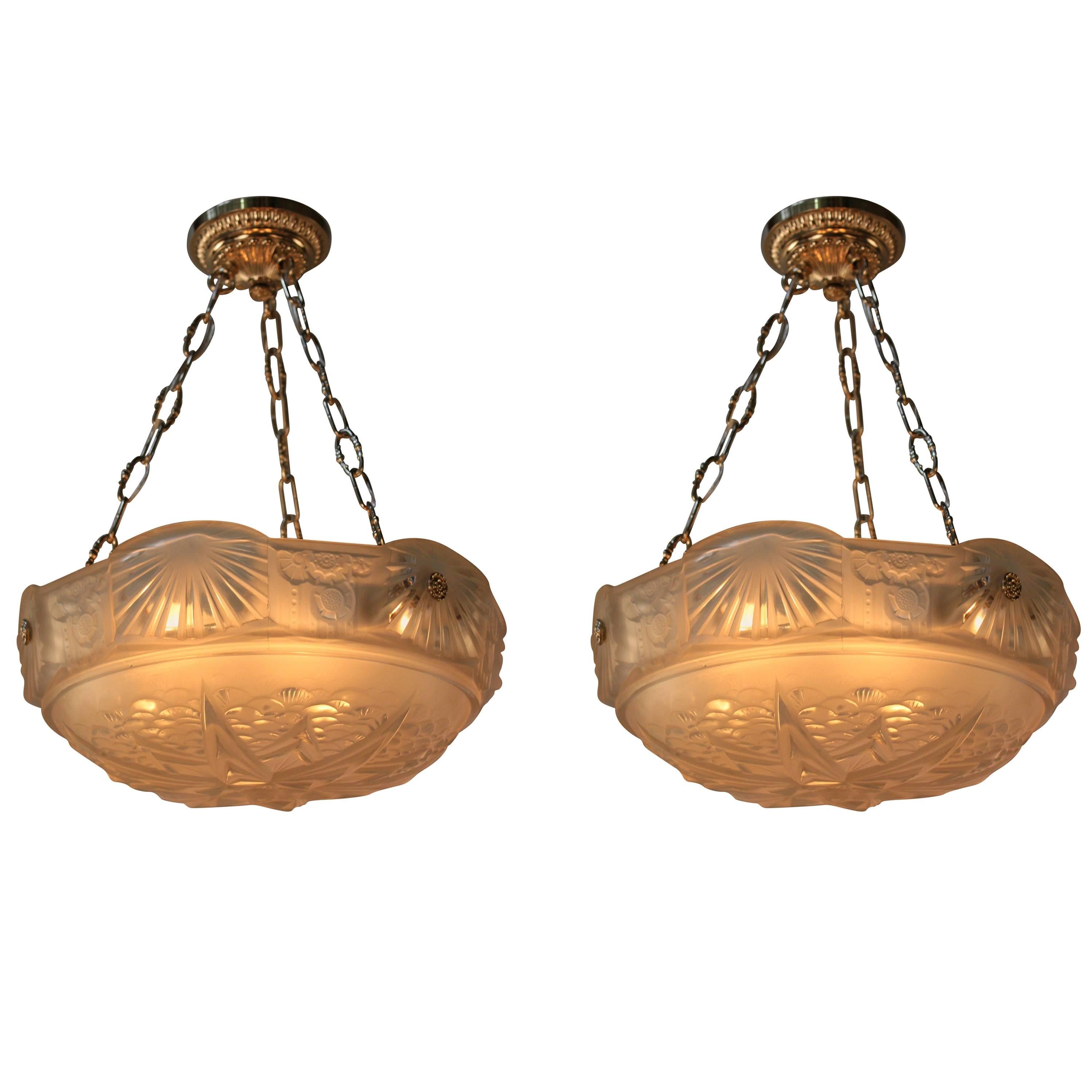 Pair of Art Deco Chandeliers by Muller Frères