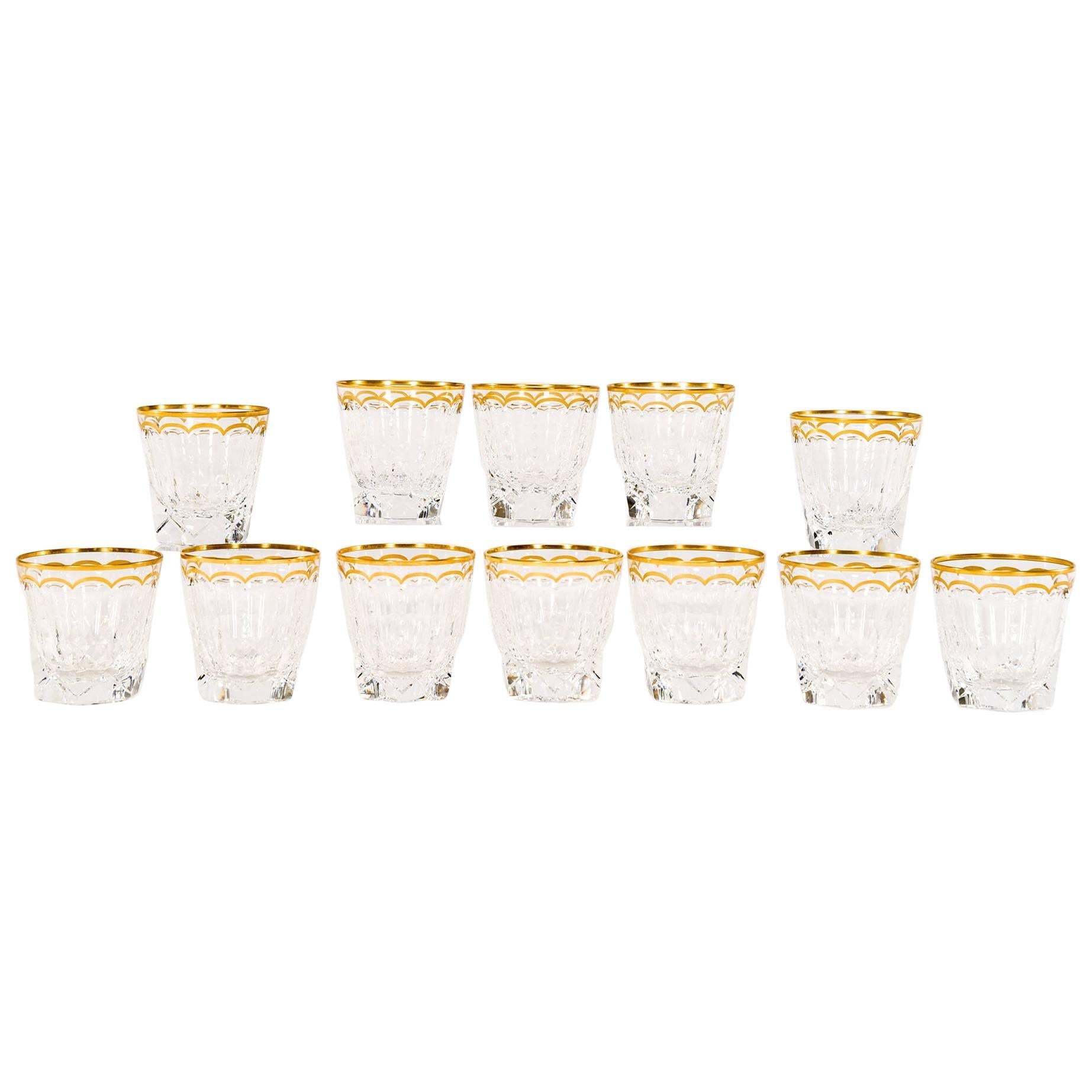 Set of 12 St. Louis Excellence Pattern Crystal and Gilt Old Fashioned Glasses