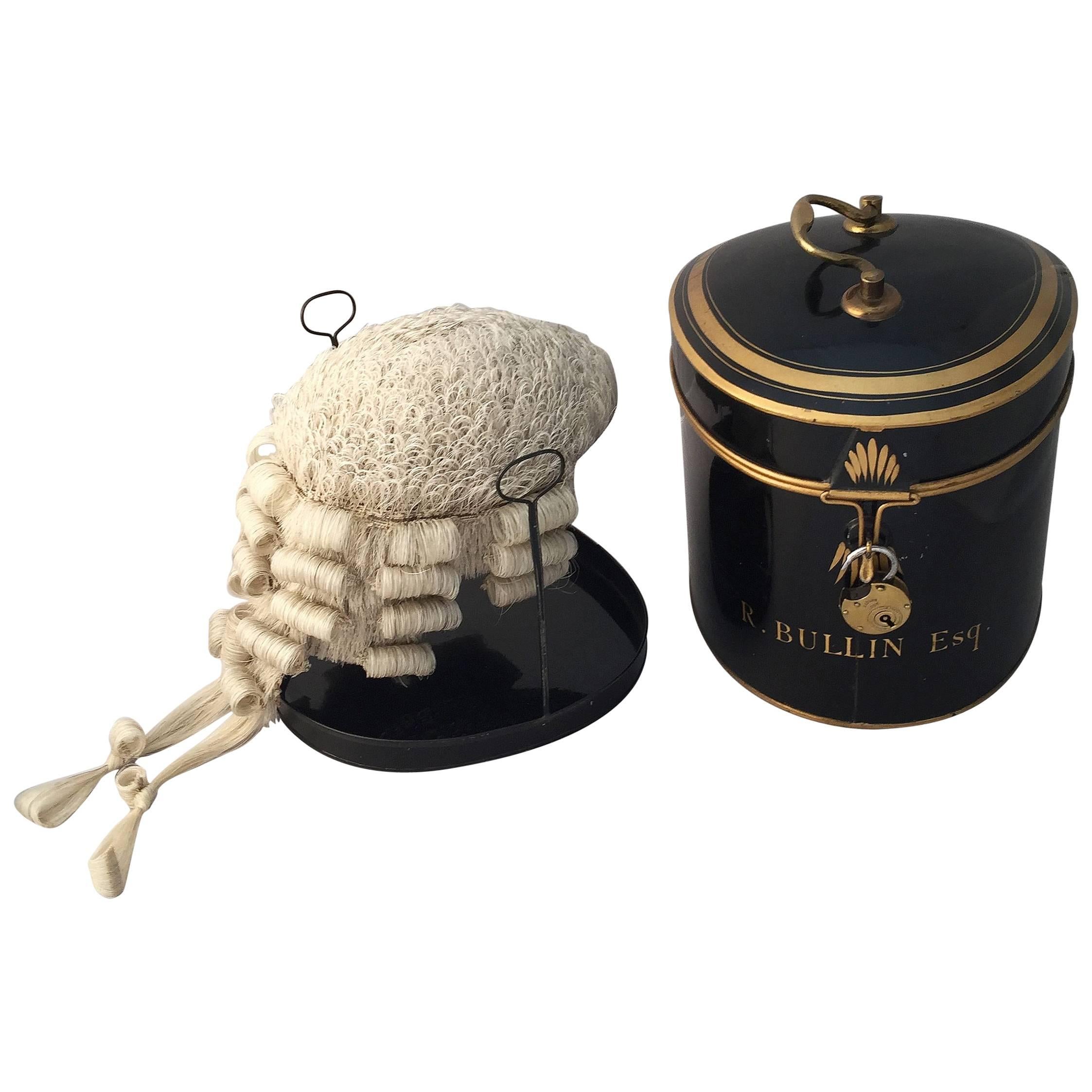 English Barrister's Wig in Tole Box with Riser by Ravenscroft Law For Sale  at 1stDibs