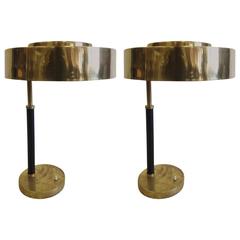2 Mid-Century Modern Brass & Leather Marine Desk / Table Lamps, England, 1930 10