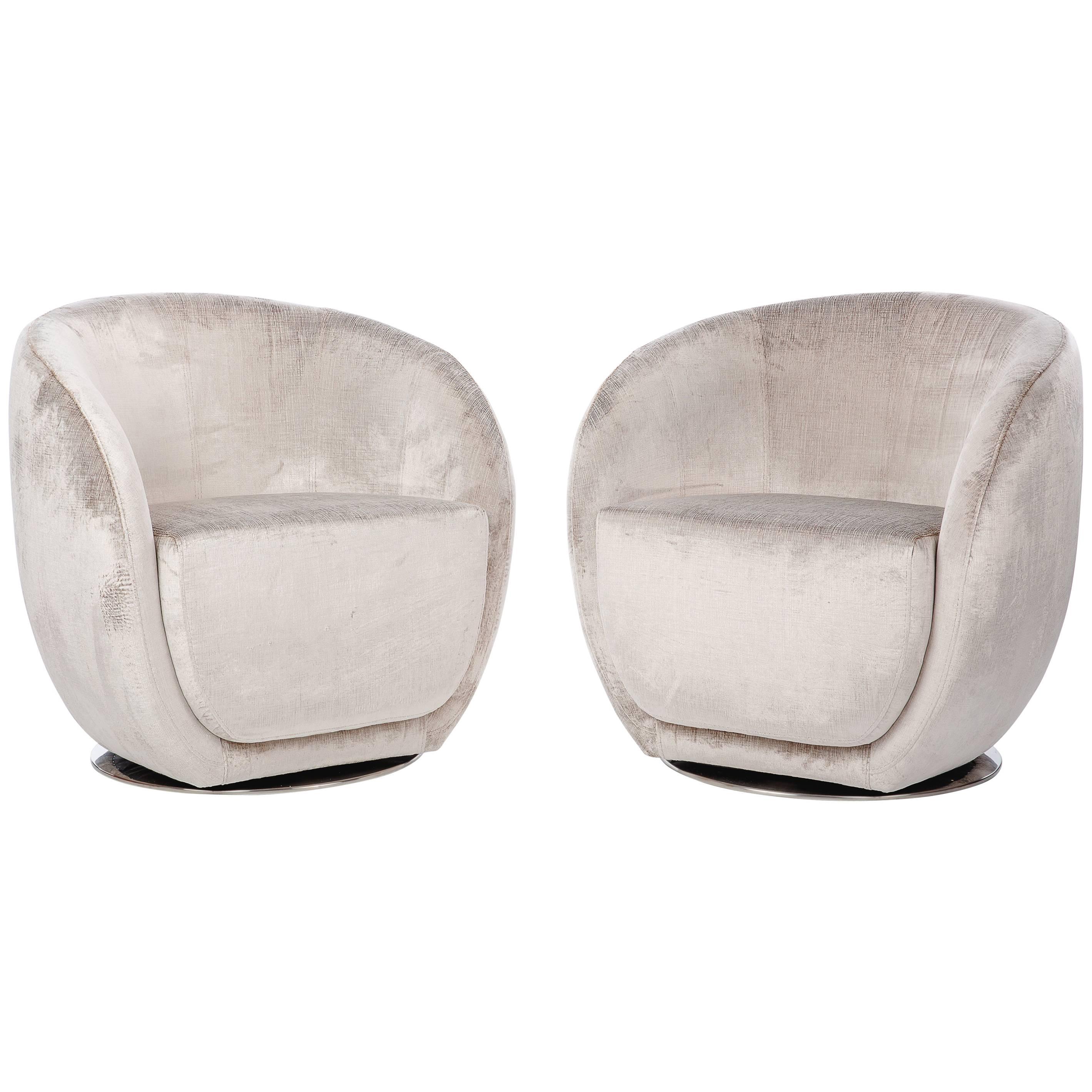 Pair of Mid-Century Style Silver Swivel Chairs