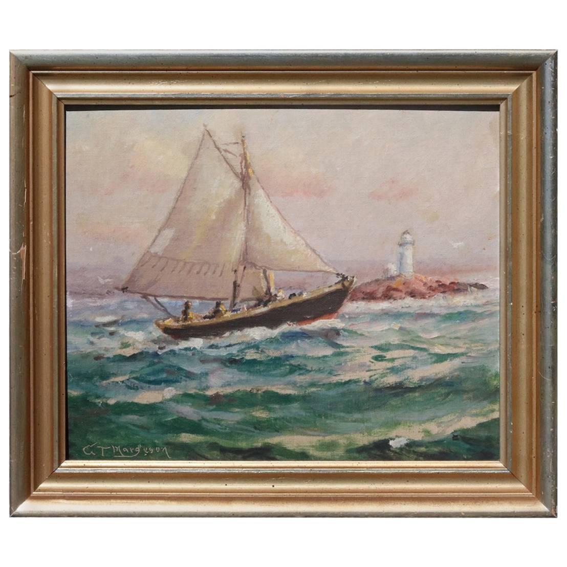 Oil on Board of a Sloop For Sale