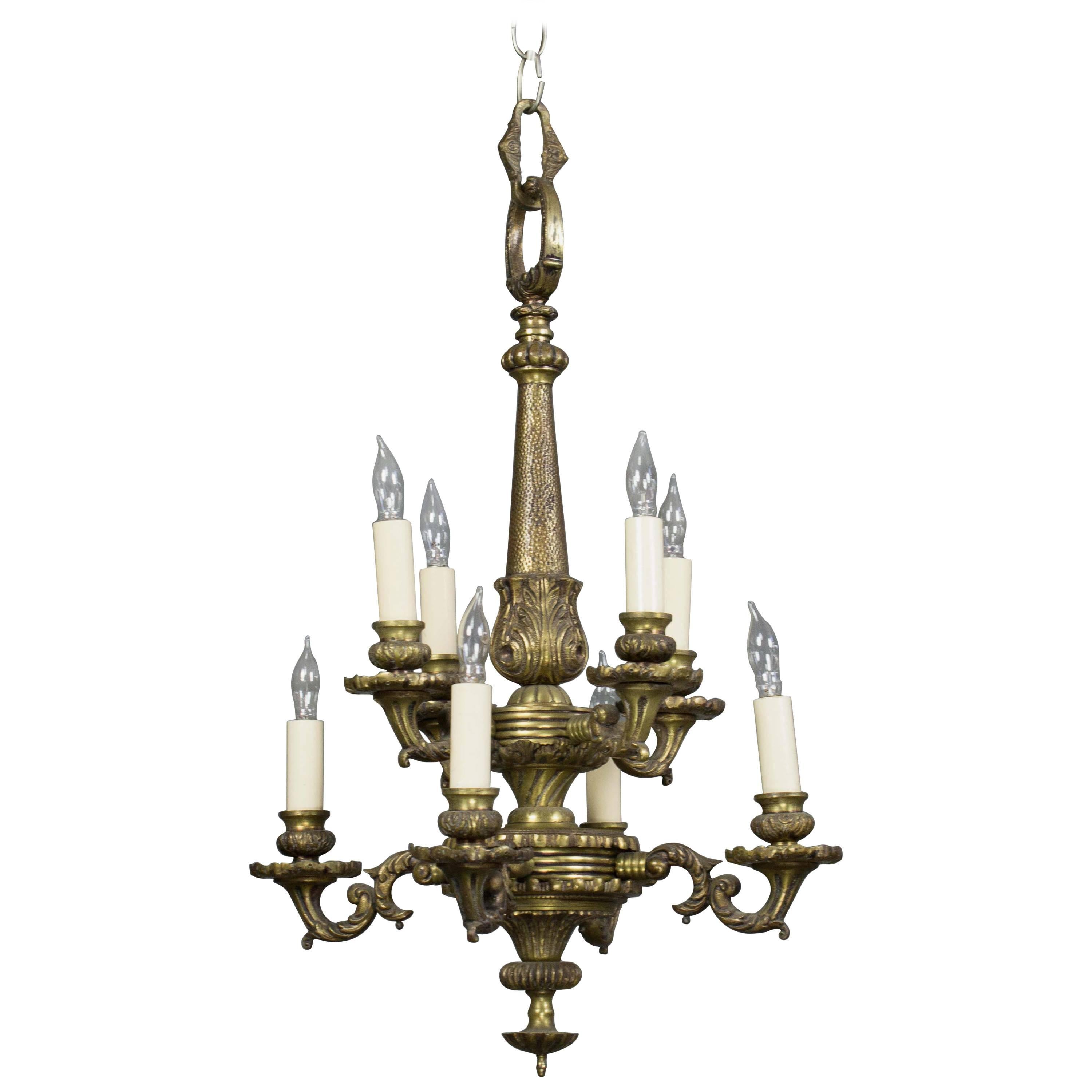 Small French 1940s Bronze Chandelier with Eight Lights