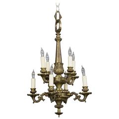 Small French 1940s Bronze Chandelier with Eight Lights 9