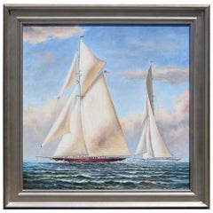 Vintage Oil on Canvas of a Yacht Race