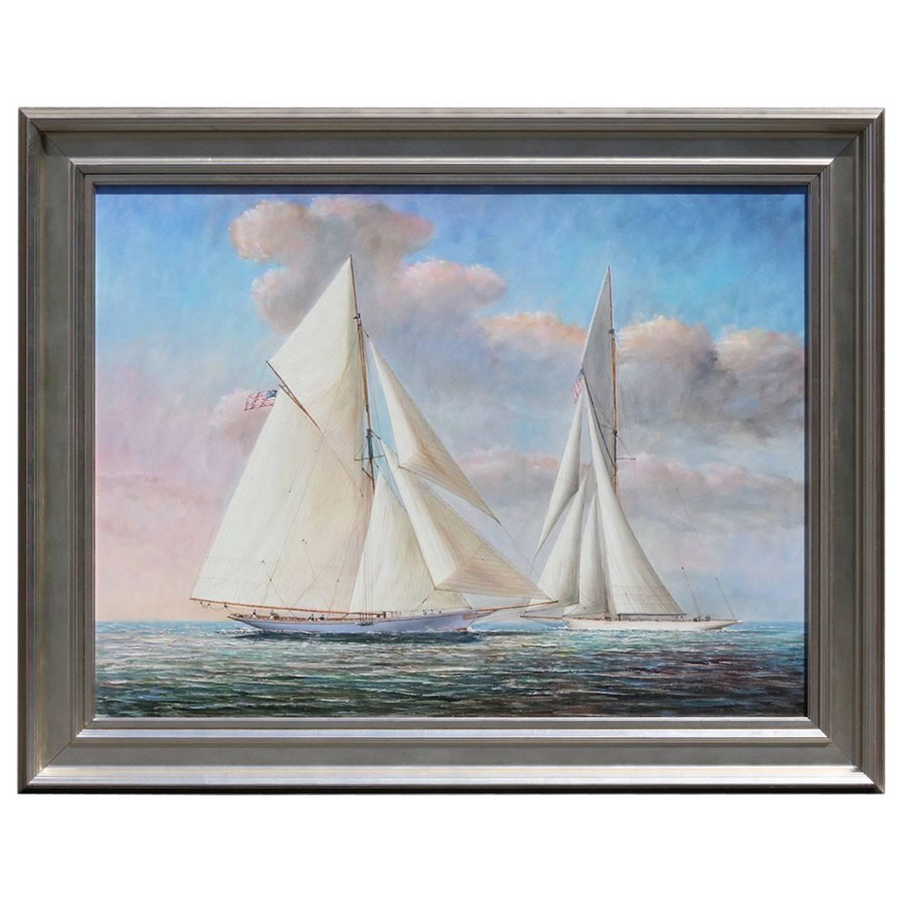 Oil Painting of Two Gaff Rigged Yachts