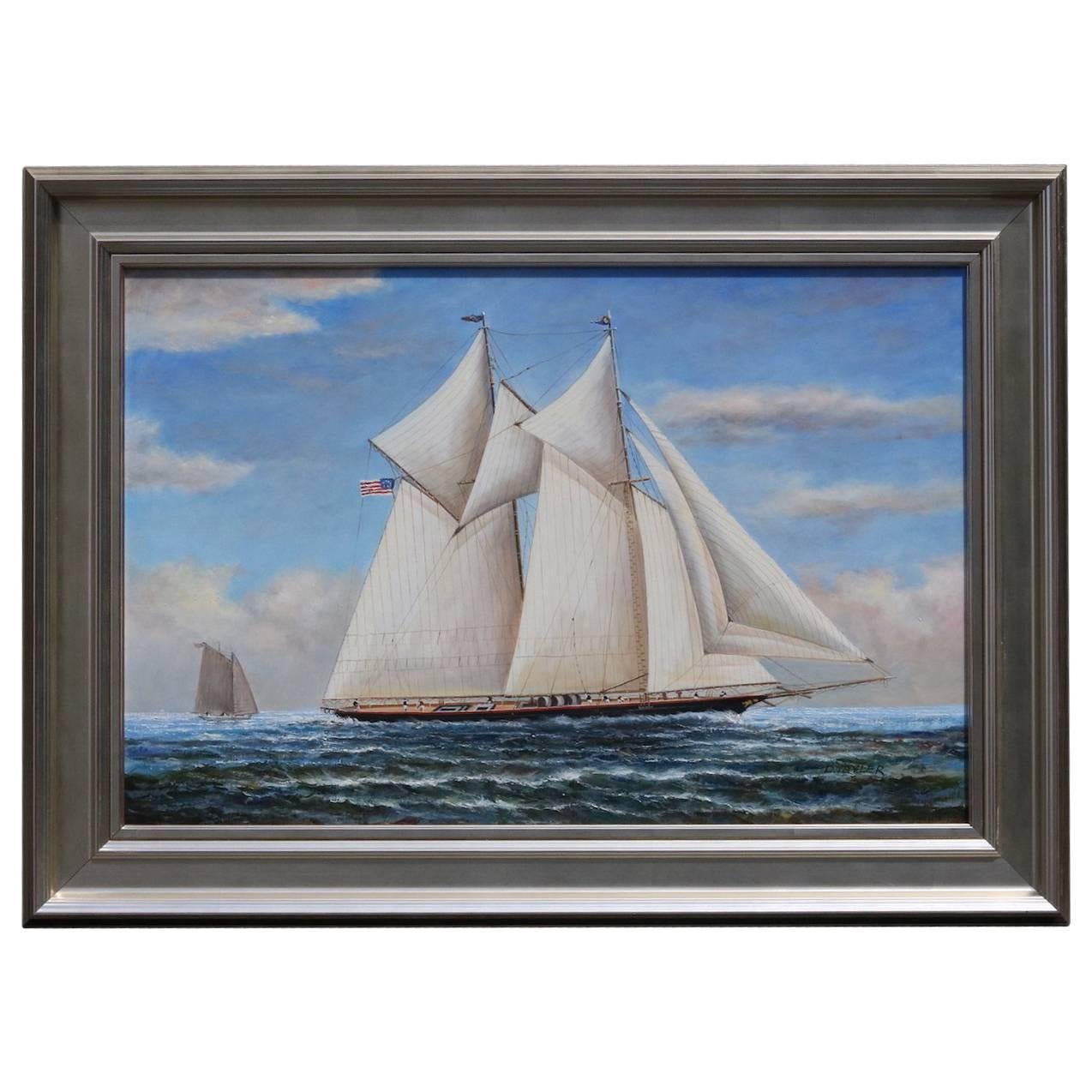 Oil on Canvas Two-Masted Schooner