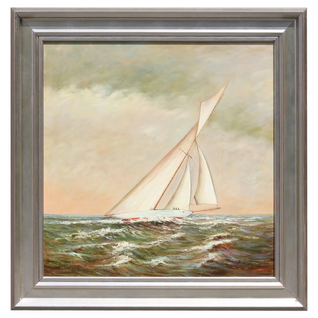 Sloop in Sunset Oil on Canvas For Sale