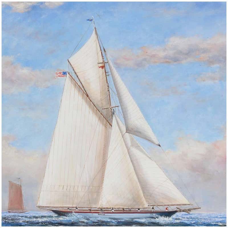 Wool Work Picture of Two Gaff Rigged Cutters For Sale at 1stDibs