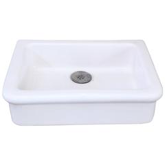 White Porcelain Farm Sink with Drain Cover from France, circa 1900