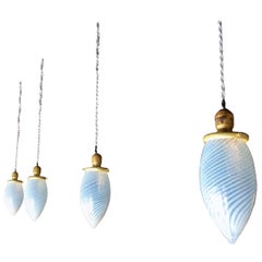 Set of Four Blue Swirl Teardrop Blown Glass Pendant Lights
