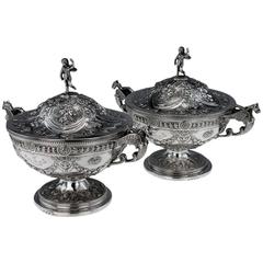 Antique Georgian Solid Silver Exceptional Pair of Tureens, circa 1789