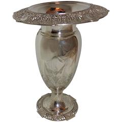 Fine Dominick & Haff, Lafayette Sterling Silver Engraved Pierced Rim Flower Vase