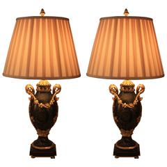 Pair of 19th Century French Gilt Bronze and Marble Urn-Form Table Lamps