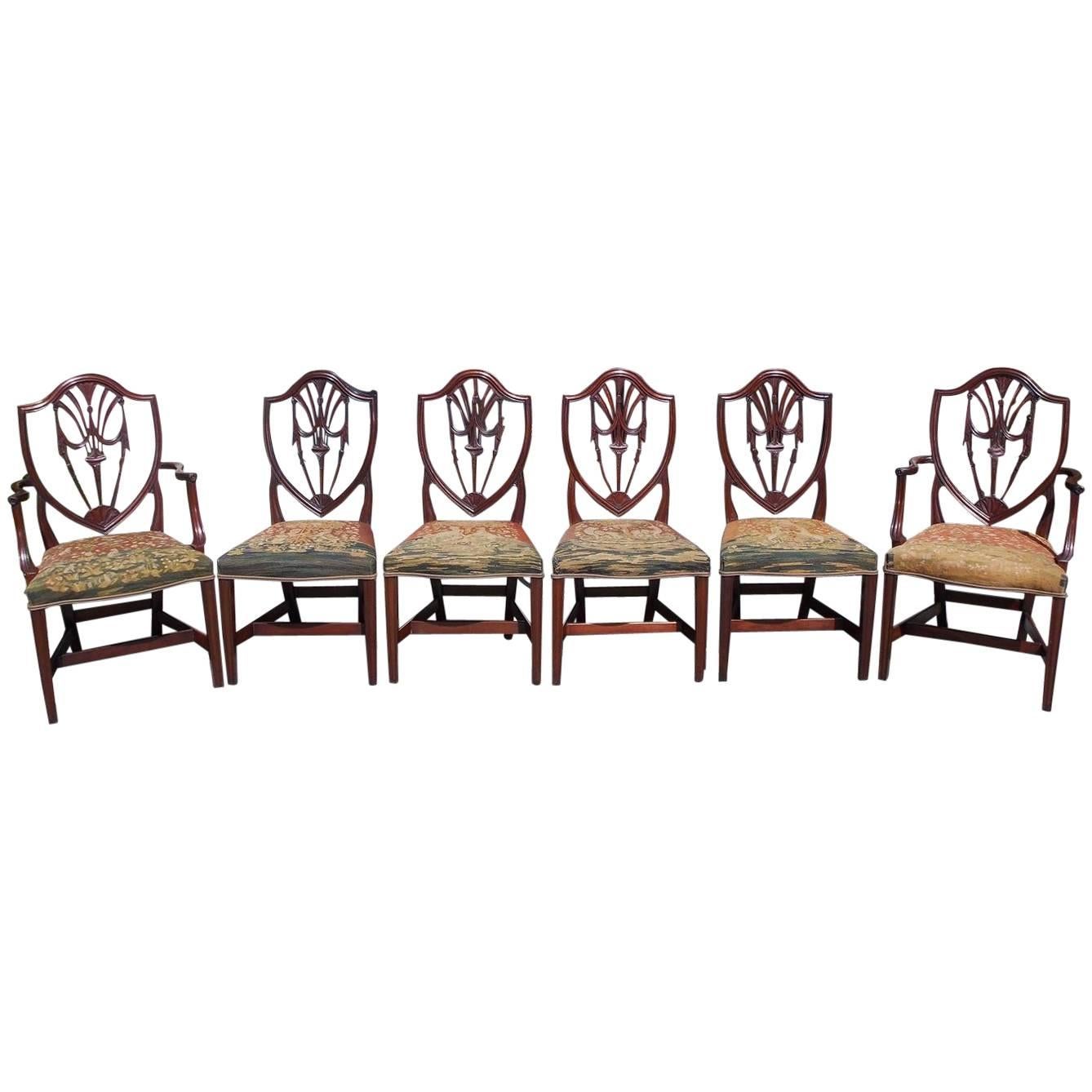 Set of Six American Mahogany Shield Back Dining Room Chairs, N.Y, Circa 1820