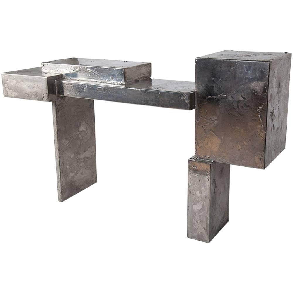 Pewter Console Table, Made with Steel on Pewter For Sale