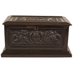 19th Century Italian Bronze Jewelry Box with Neoclassical Figures in Relief