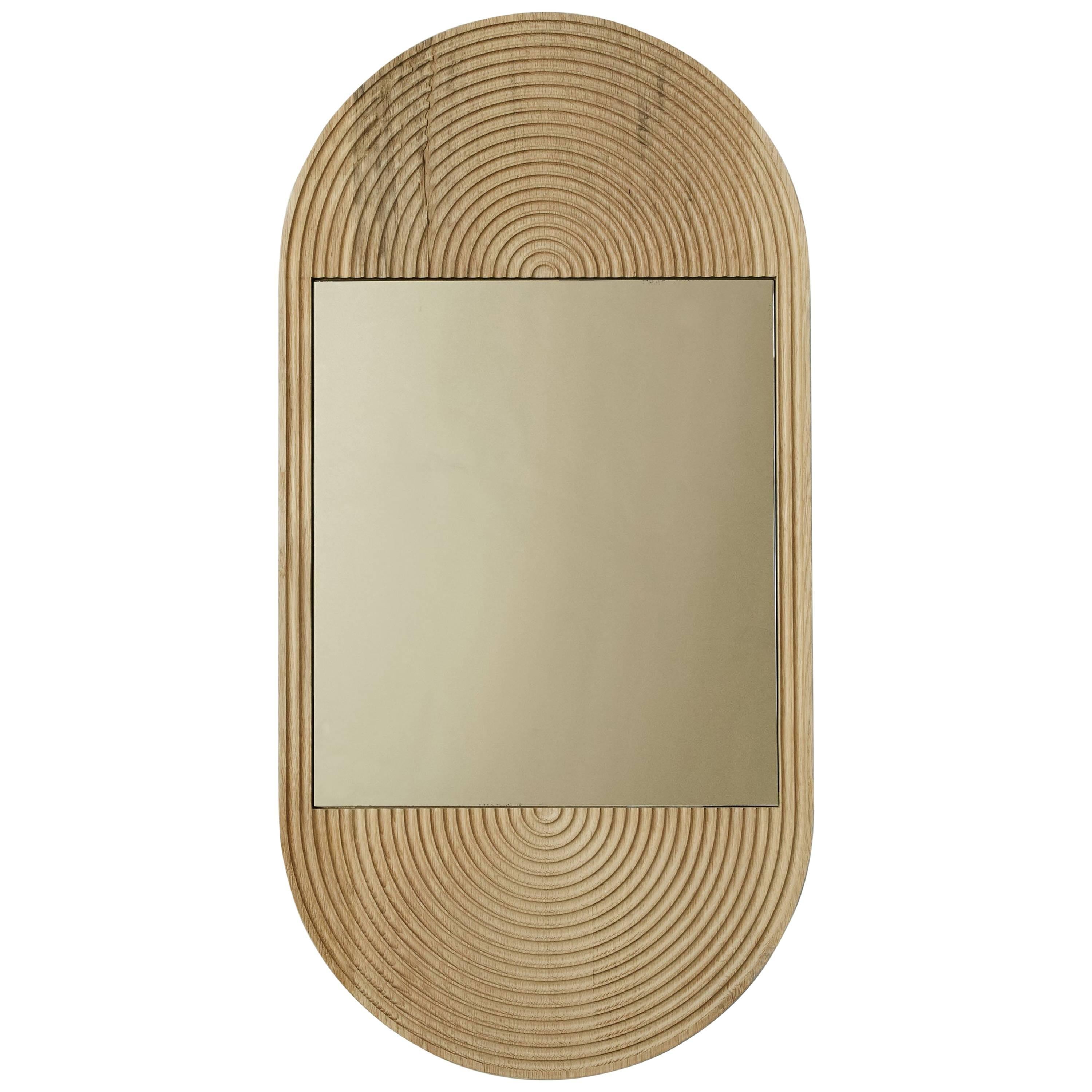 June Mirror, Small in Carved White Oak and Bronze Mirror