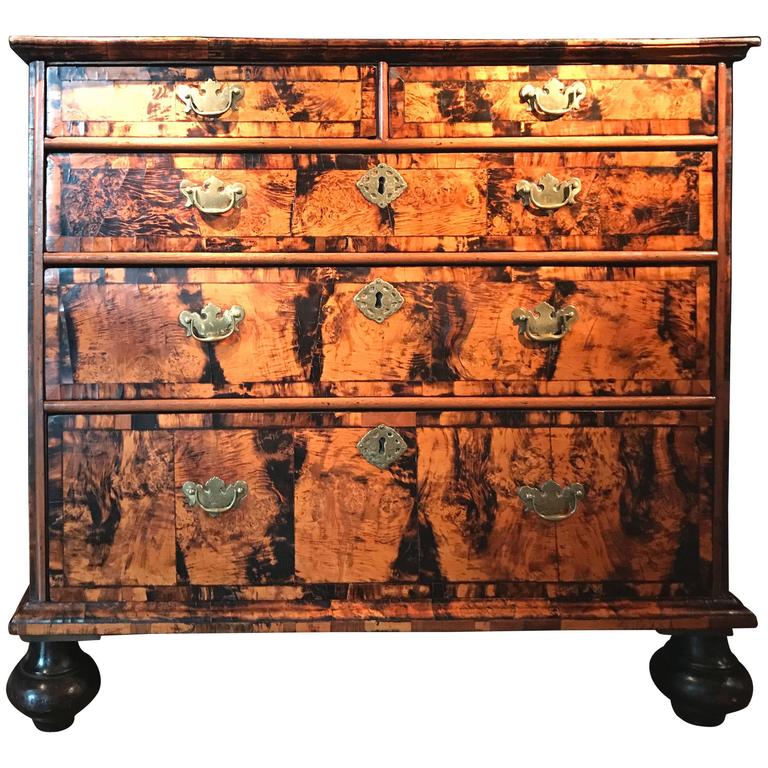 English 18th Century Chest of Drawers, Mulberry Wood at 1stDibs