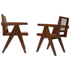 Set of Two Armchairs Called "Office Cane Chairs" from Pierre Jeanneret