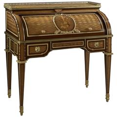Louis XVI Style Gilt-Bronze Mounted Marquetry Cylinder Bureau 4