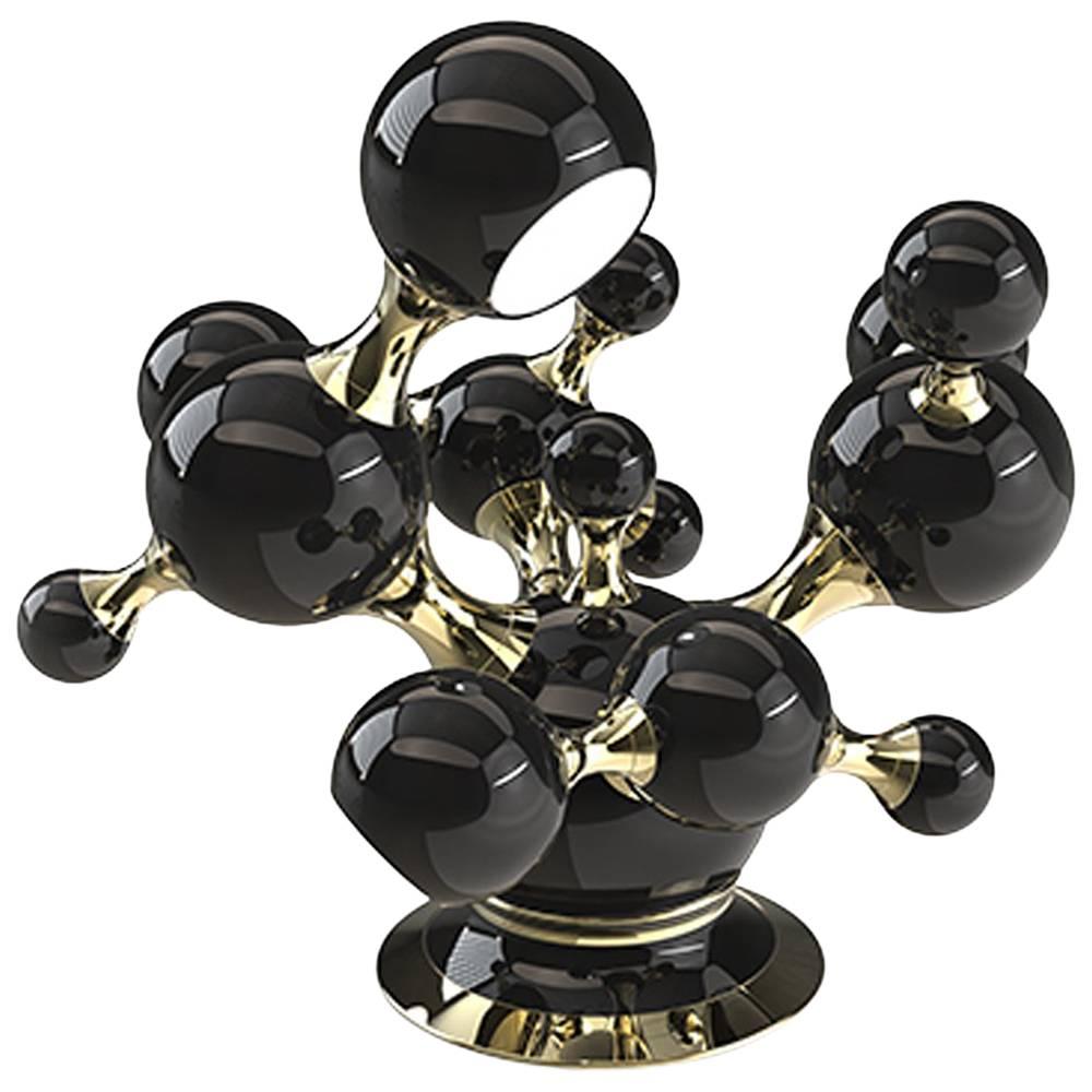 Black Pearl Table Lamp in Glossy Black Finish and Gold Plate Structure For Sale